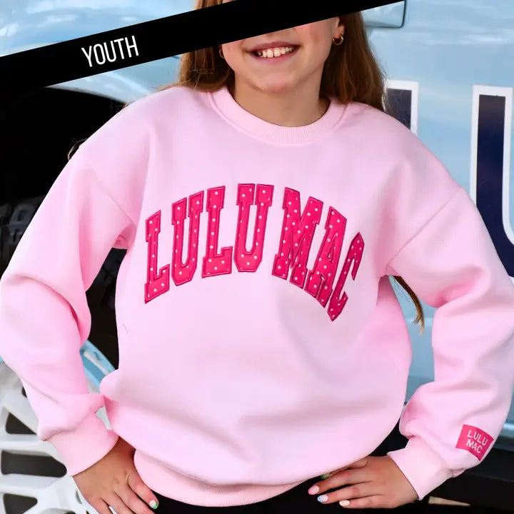 LULU MAC Youth Light Pink Polka Dot Sweatshirt
