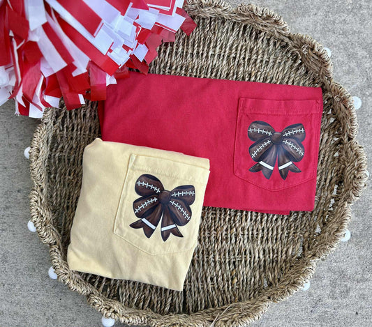 Comfort Color Pocket Tee with Football Bow