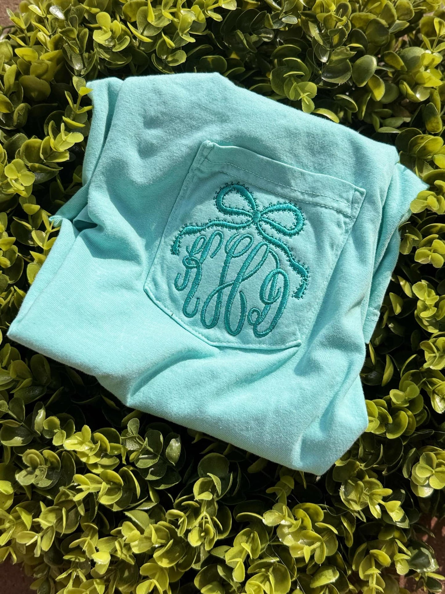 Embroidery Tone on Tone Bow Monogram Tee