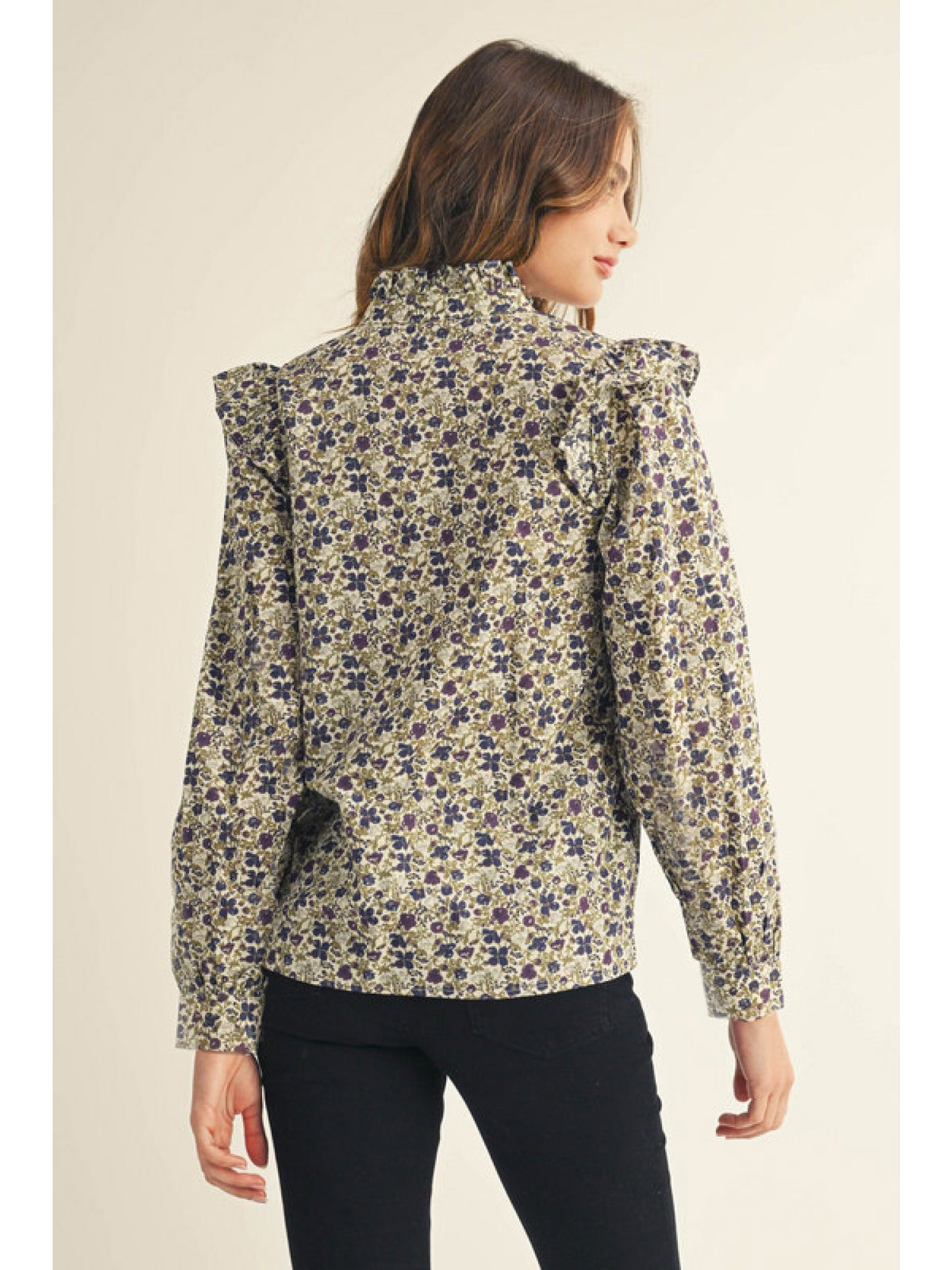 Jodifl LS Floral Top with Ruffle Neckline