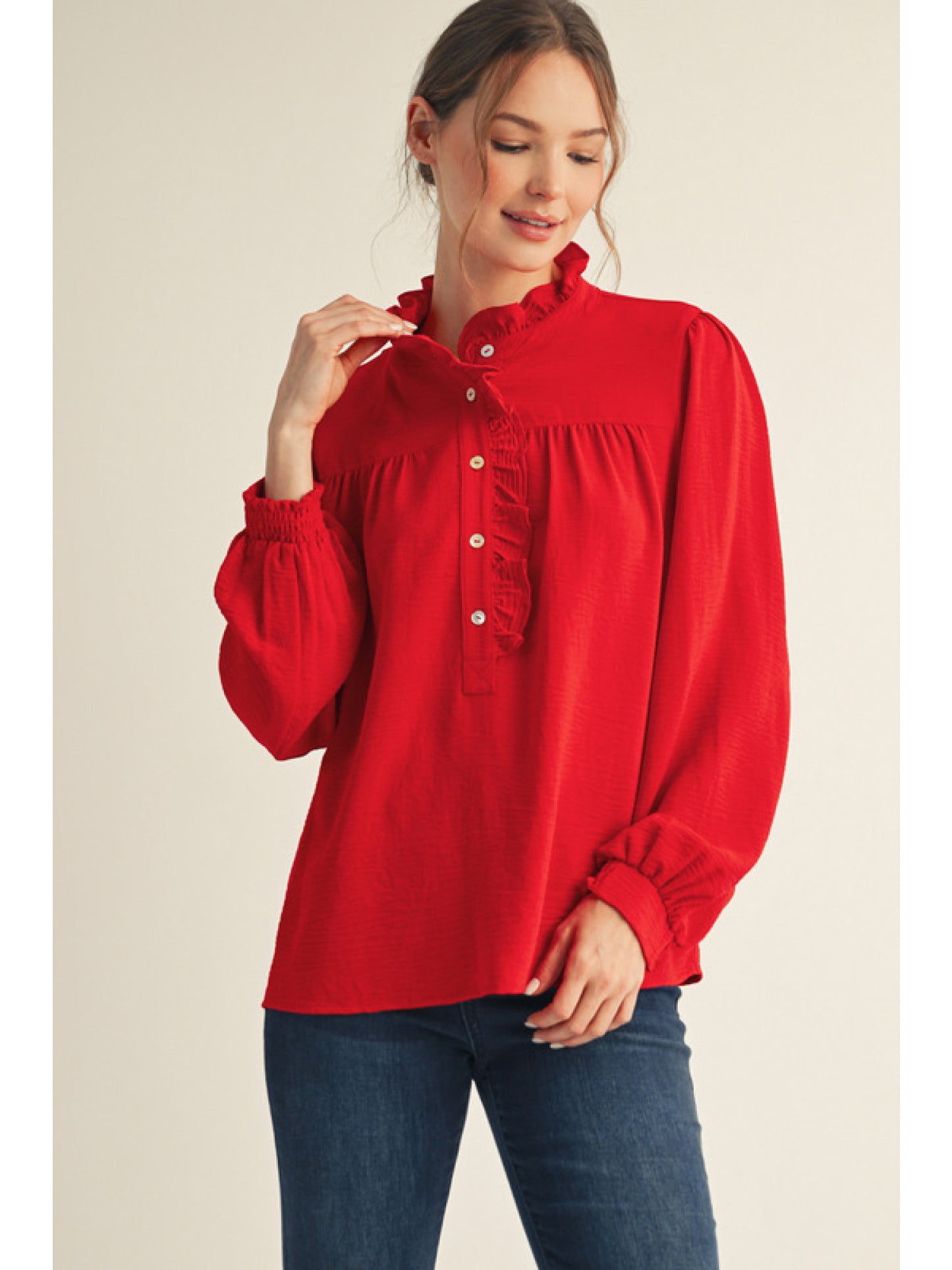 Jodifl Long Sleeve Ruffle Mock Neck Top