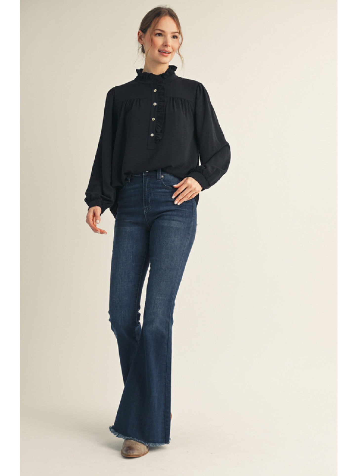 Jodifl Long Sleeve Ruffle Mock Neck Top