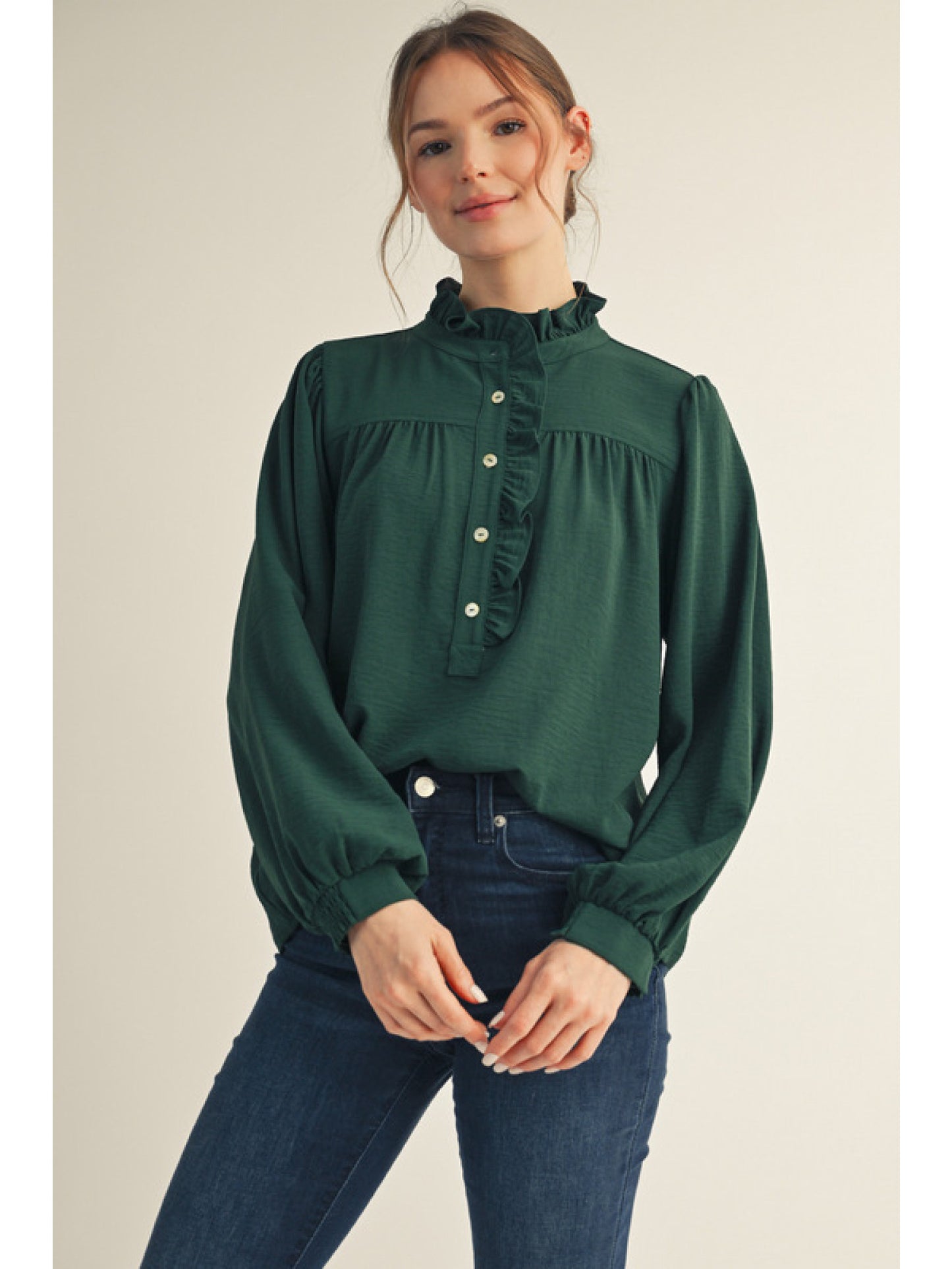 Jodifl Long Sleeve Ruffle Mock Neck Top