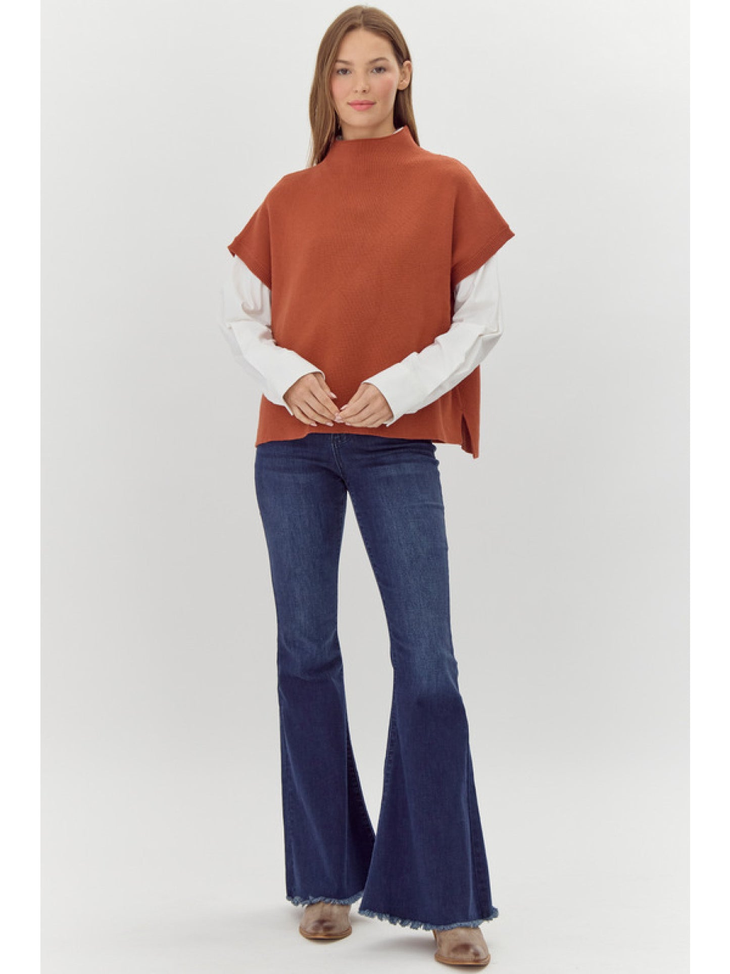 Jodifl Drop Shoulder Mock Neck Sweater Top