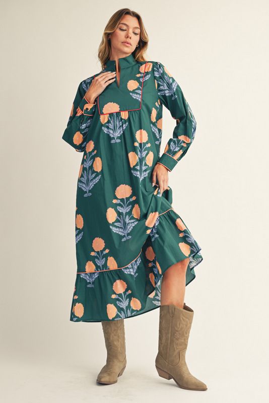 Jodifl Long Sleeve Floral Midi Dress