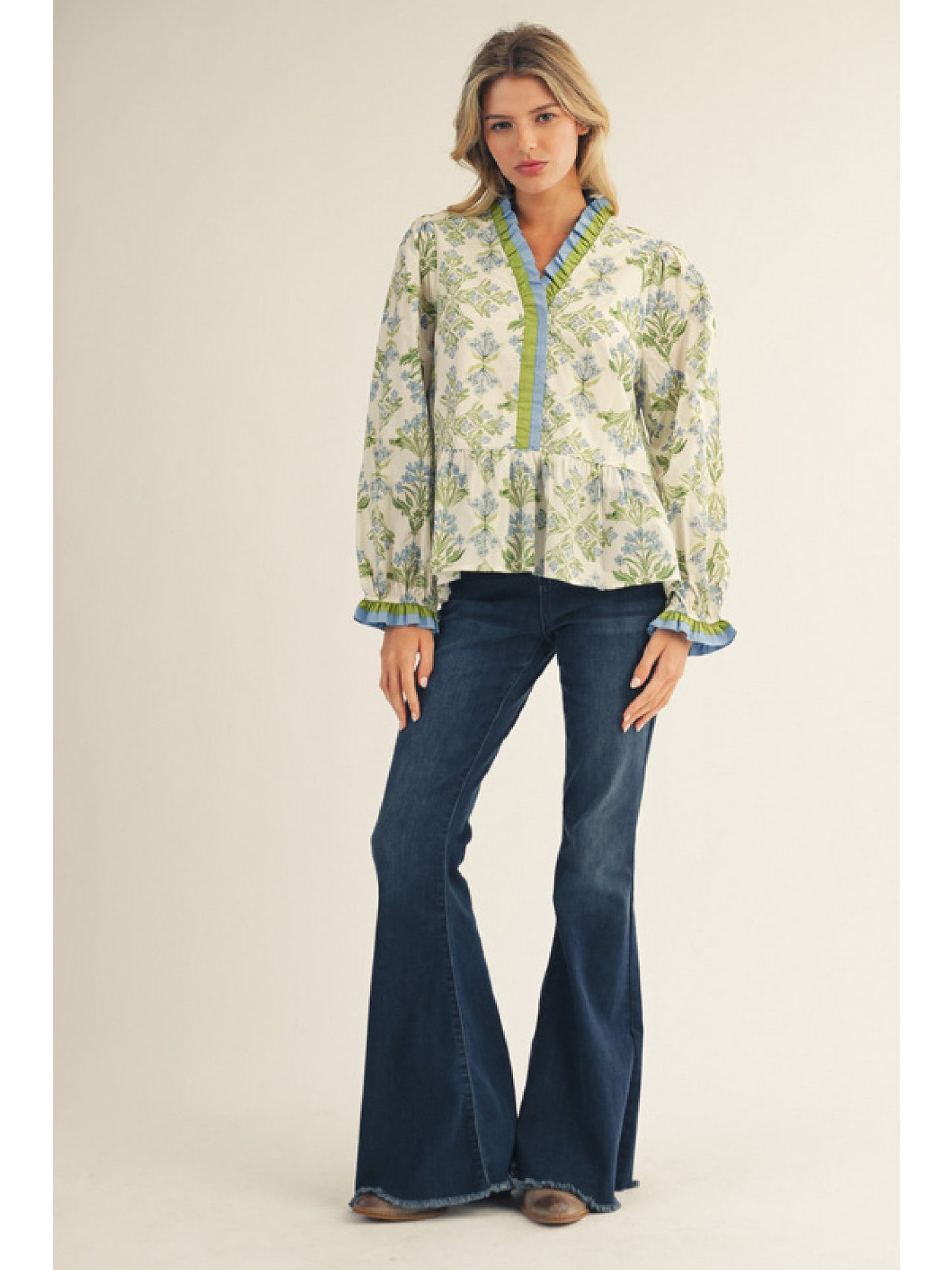 Jodifl Long Sleeve Boho Floral Peplum Top