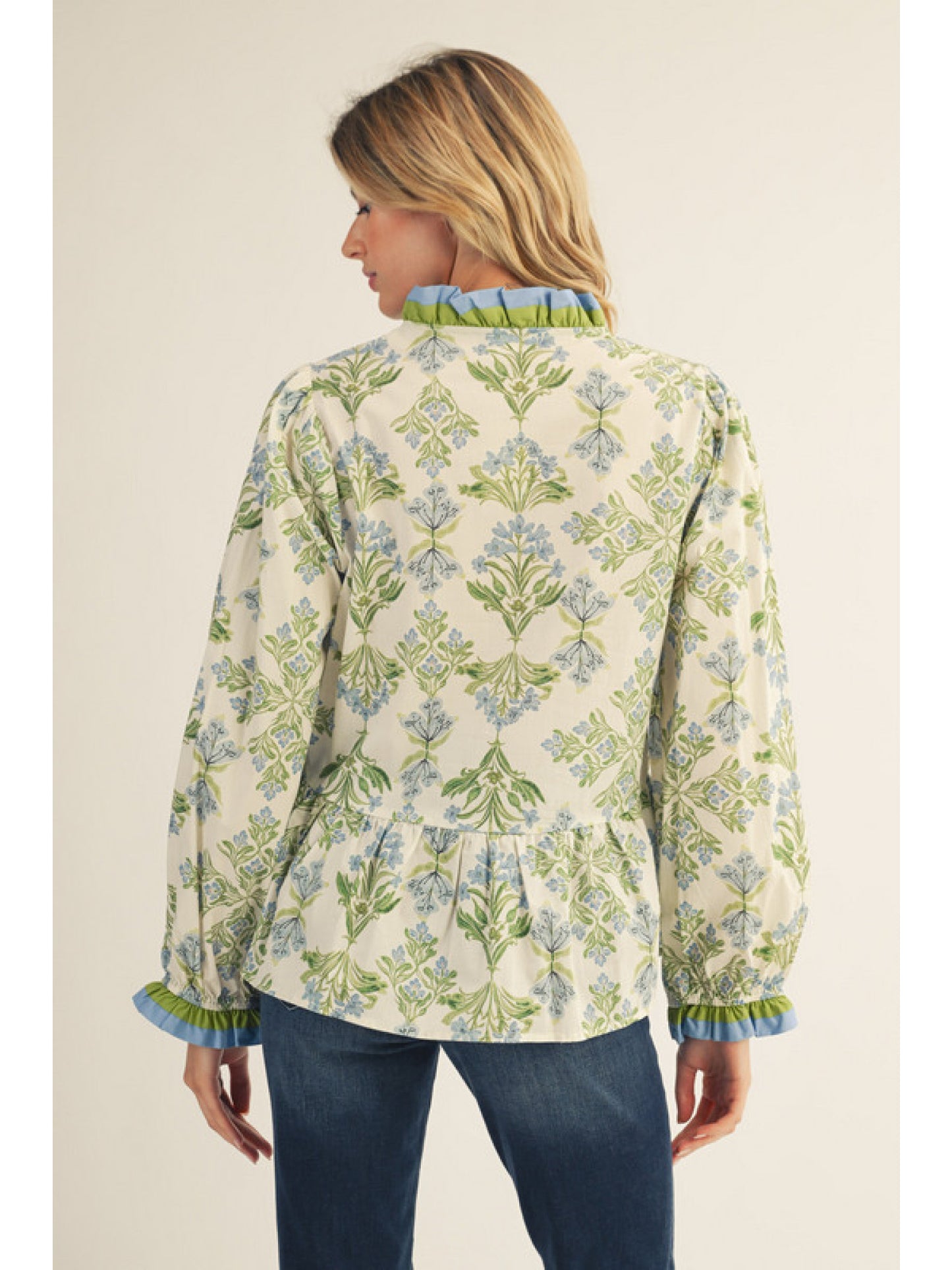 Jodifl Long Sleeve Boho Floral Peplum Top