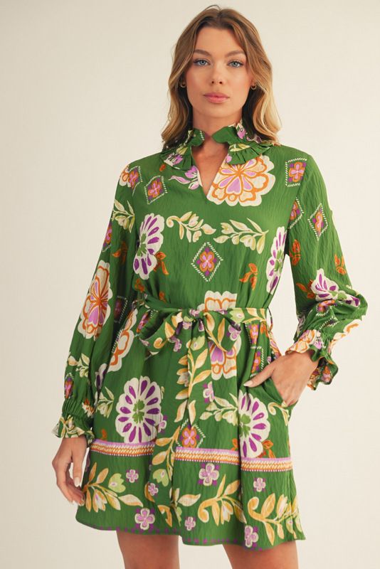 Jodifl Boho Floral Tie Waist Dress