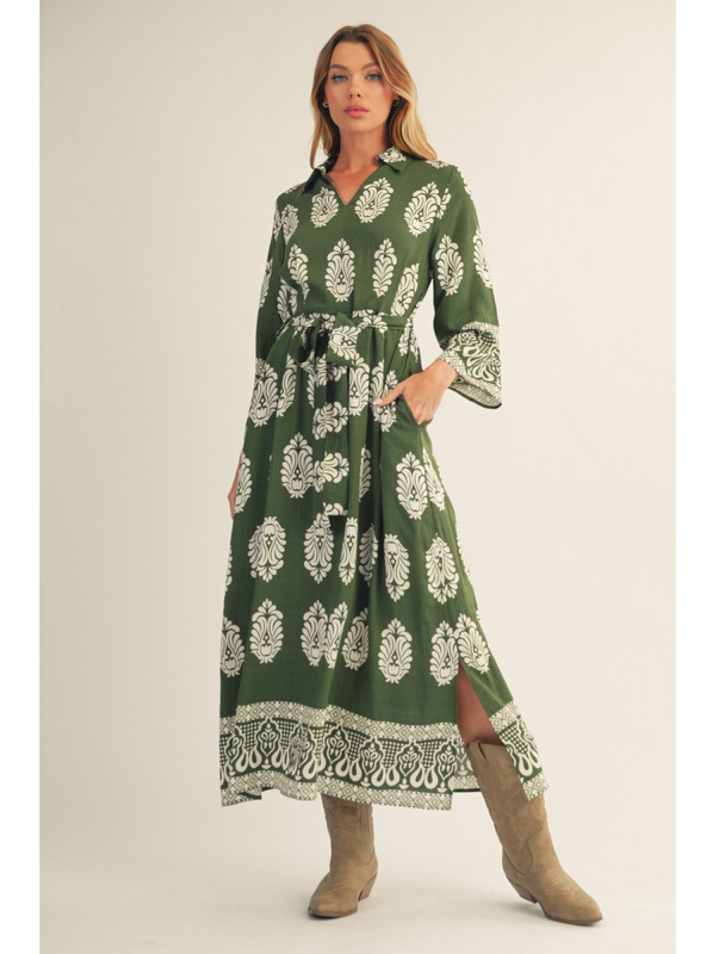 Jodifl Damask Border Print Midi Dress