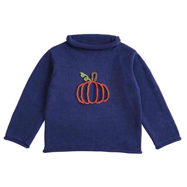 Mudpie Blue Pumpkin Rollneck Toddler Sweater