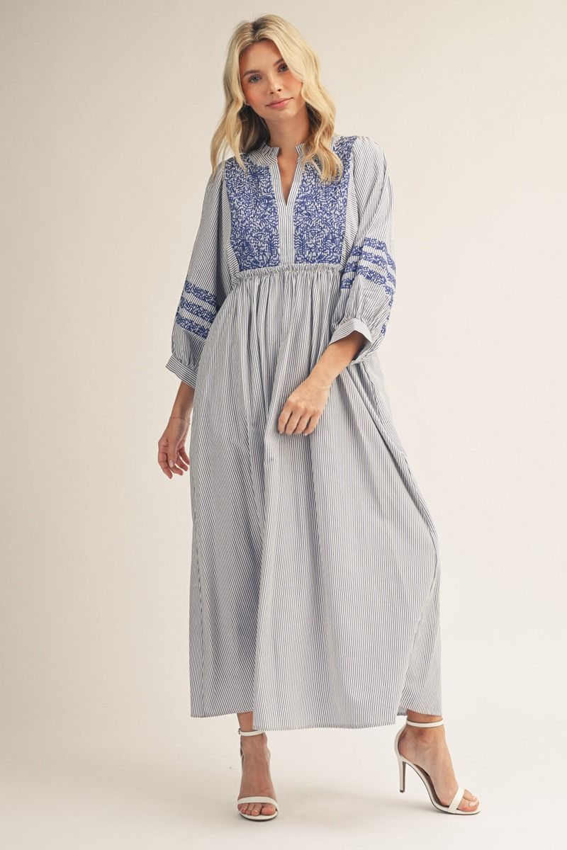 Jodifl Seersucker Midi Dress with Embroidery