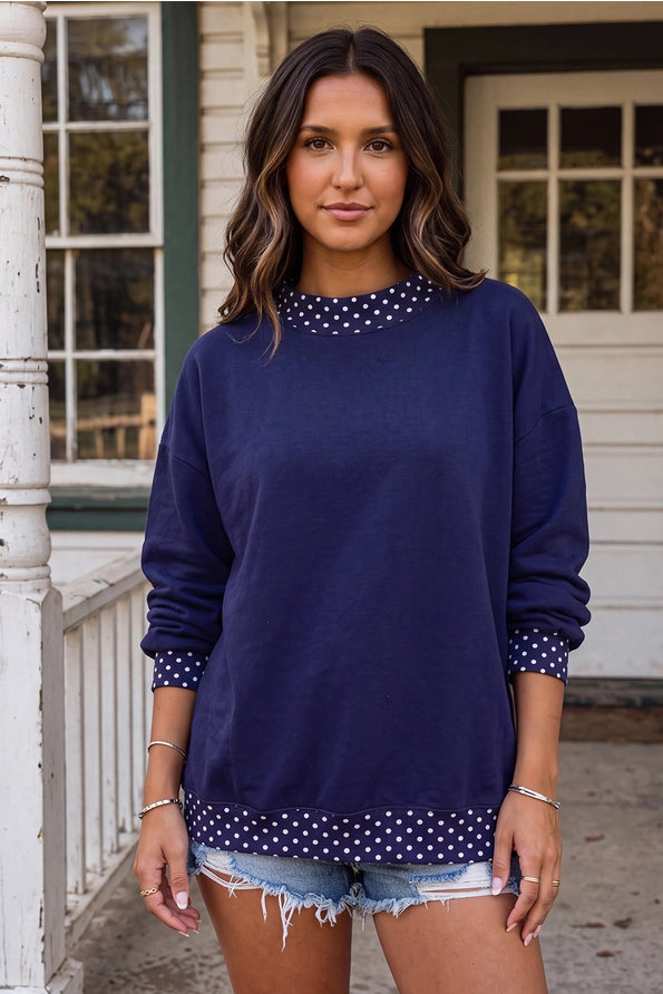 Polka Dot Mock Neck Oversized Sweatshirt