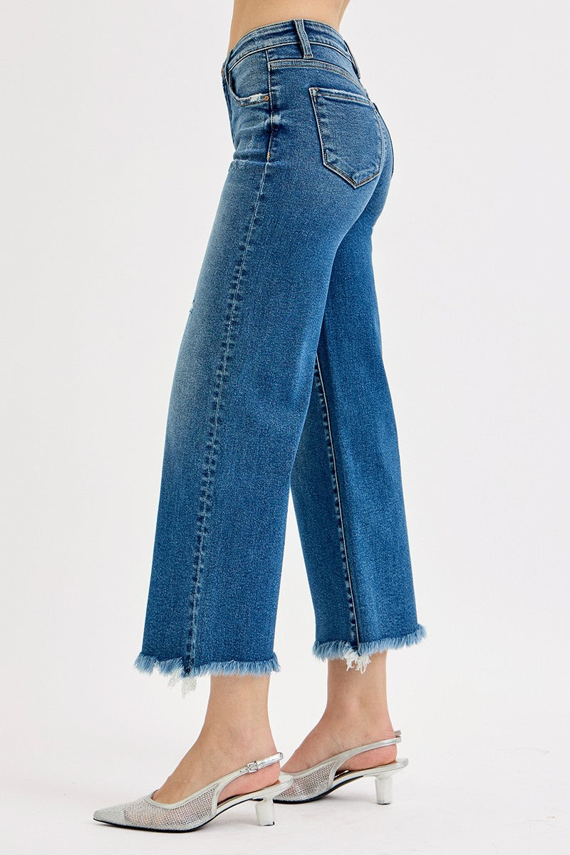 Risen Tummy Control Frayed Crop Jeans