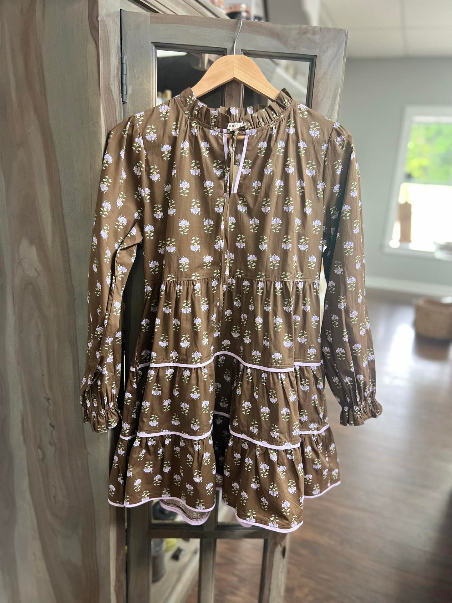 Jodifl Brown Floral Dress with Lavender Details