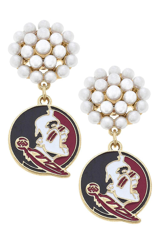 Canvas Seminoles Pearl Cluster Drop Earrings