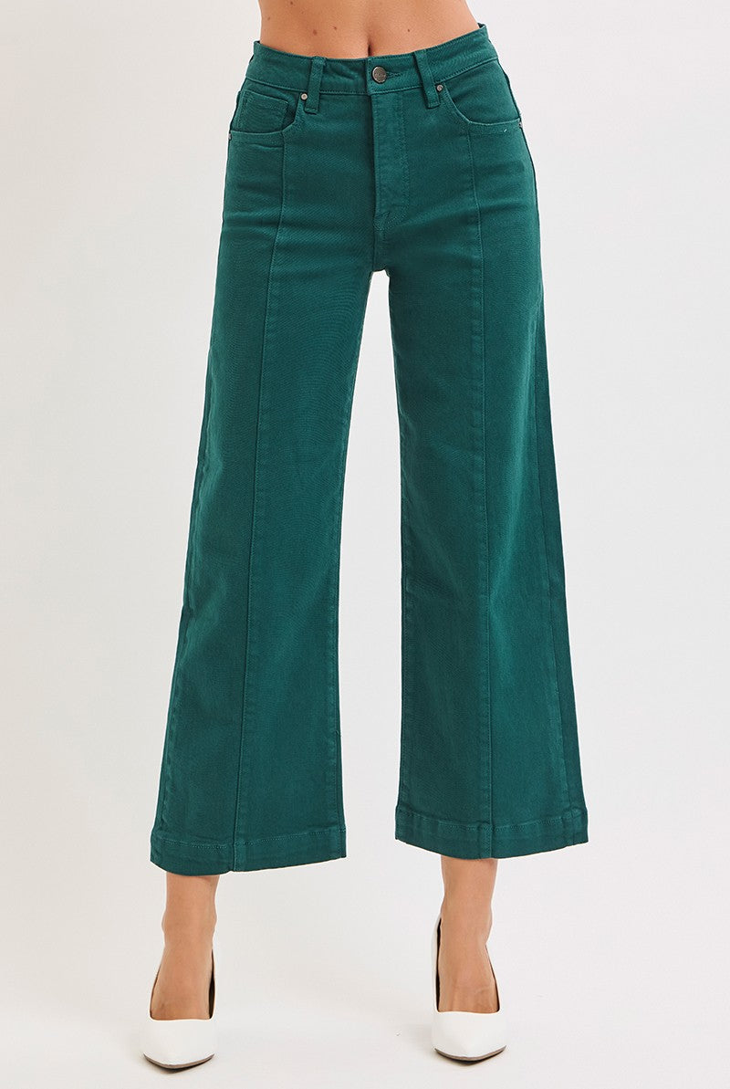 Risen Jeans Tummy Control Hunter Green Crop Pants