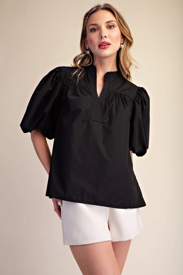 Glam Bubble Sleeve V-neck Shirt