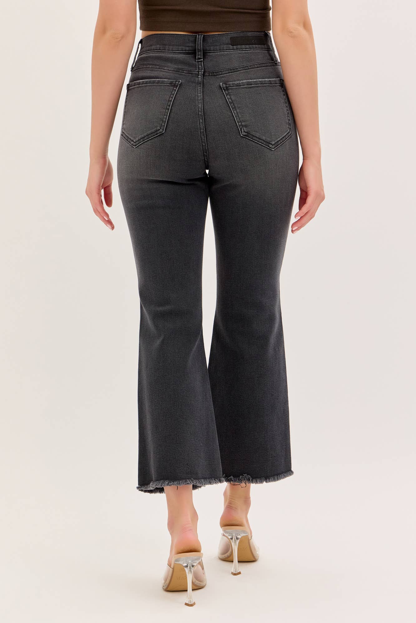 Cello High-Rise Crop Flare Washed Black Denim