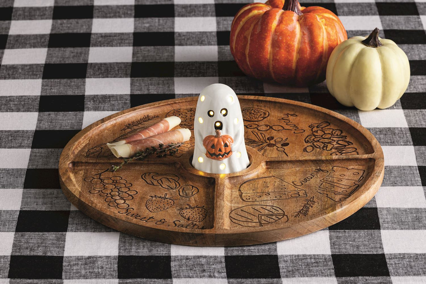 Mudpie Ghost Pumpkin LED Sitter