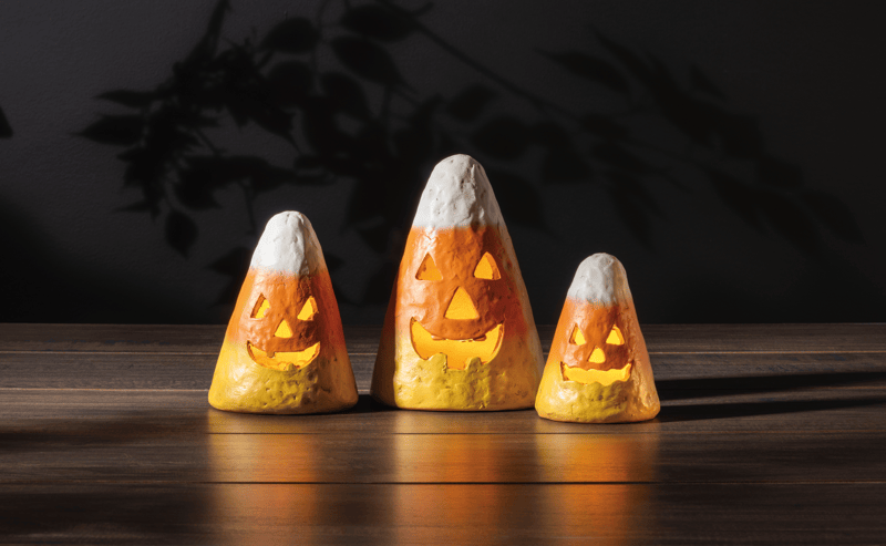 Mache Candy Corn Votive Set of 3