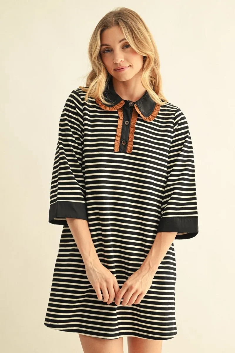 Jodifl Striped Shift Dress with Ruffle Collar