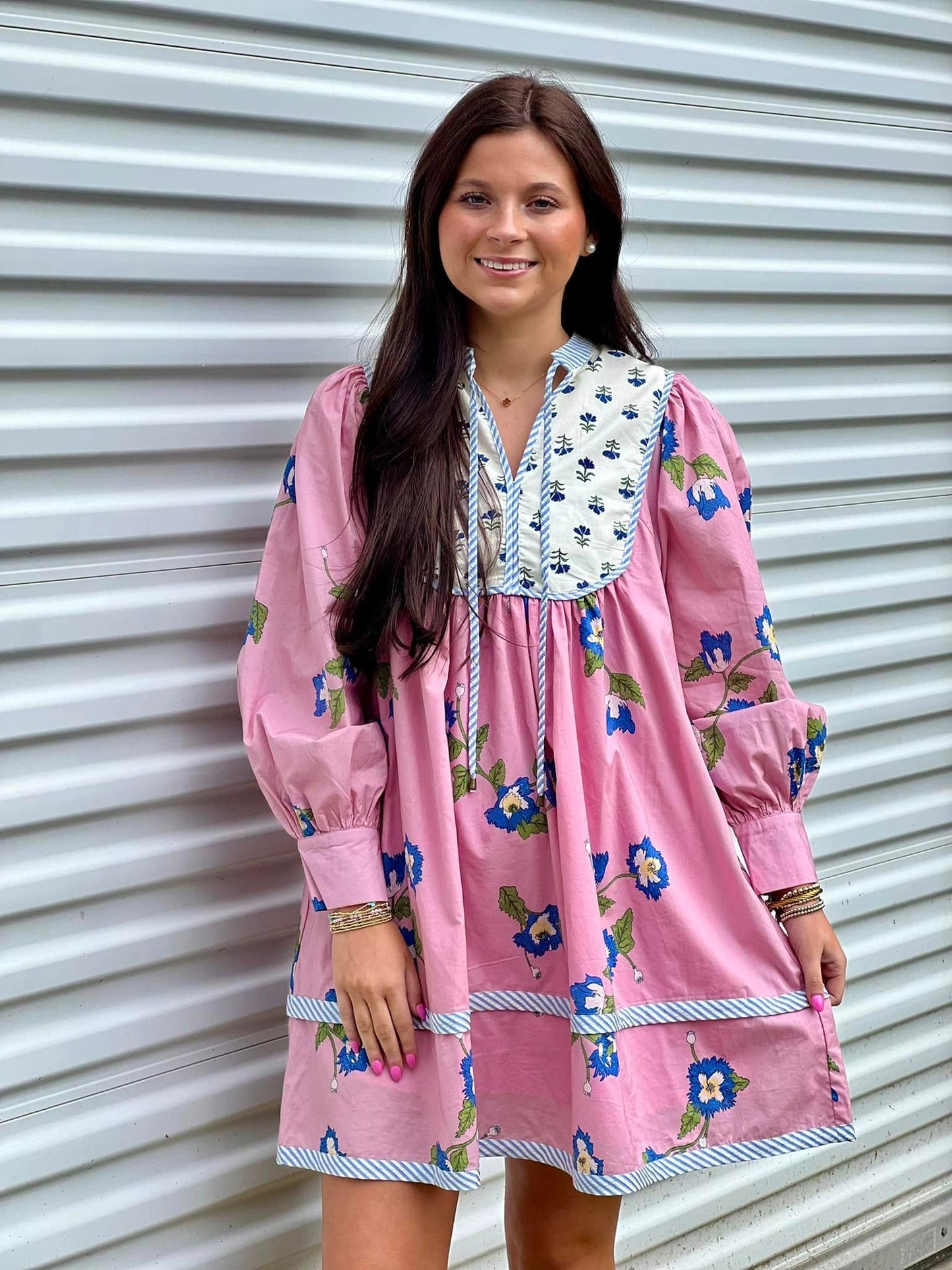 Entro Mixed Print Dress with Tie Closure