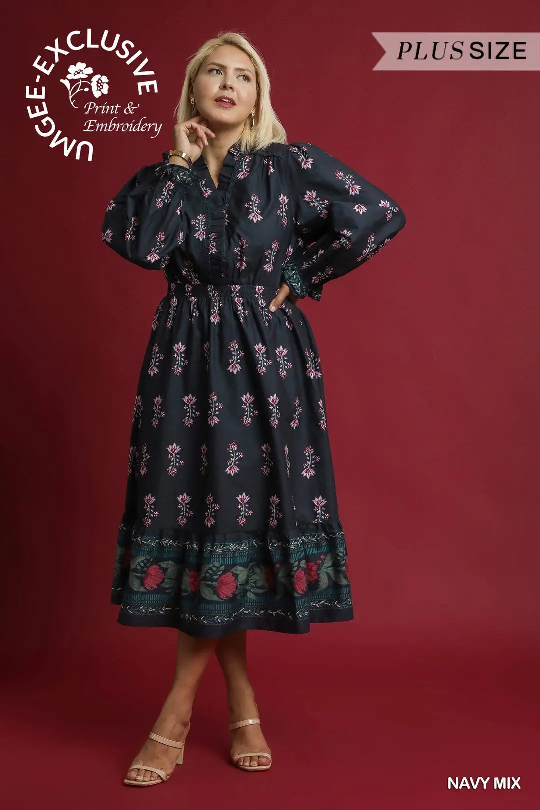 Umgee Plus Floral Maxi with Smock Waist