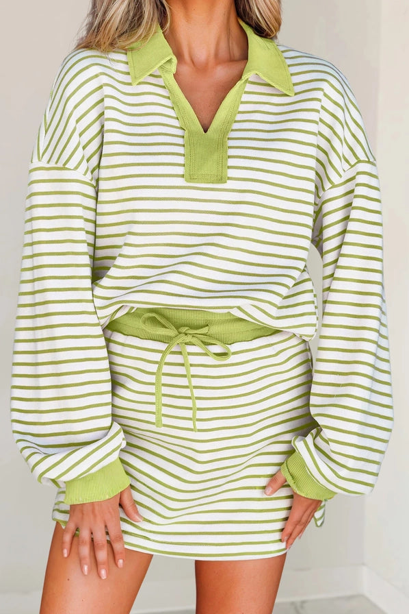 Aapparella Stripe Collared Pullover & Skort Set