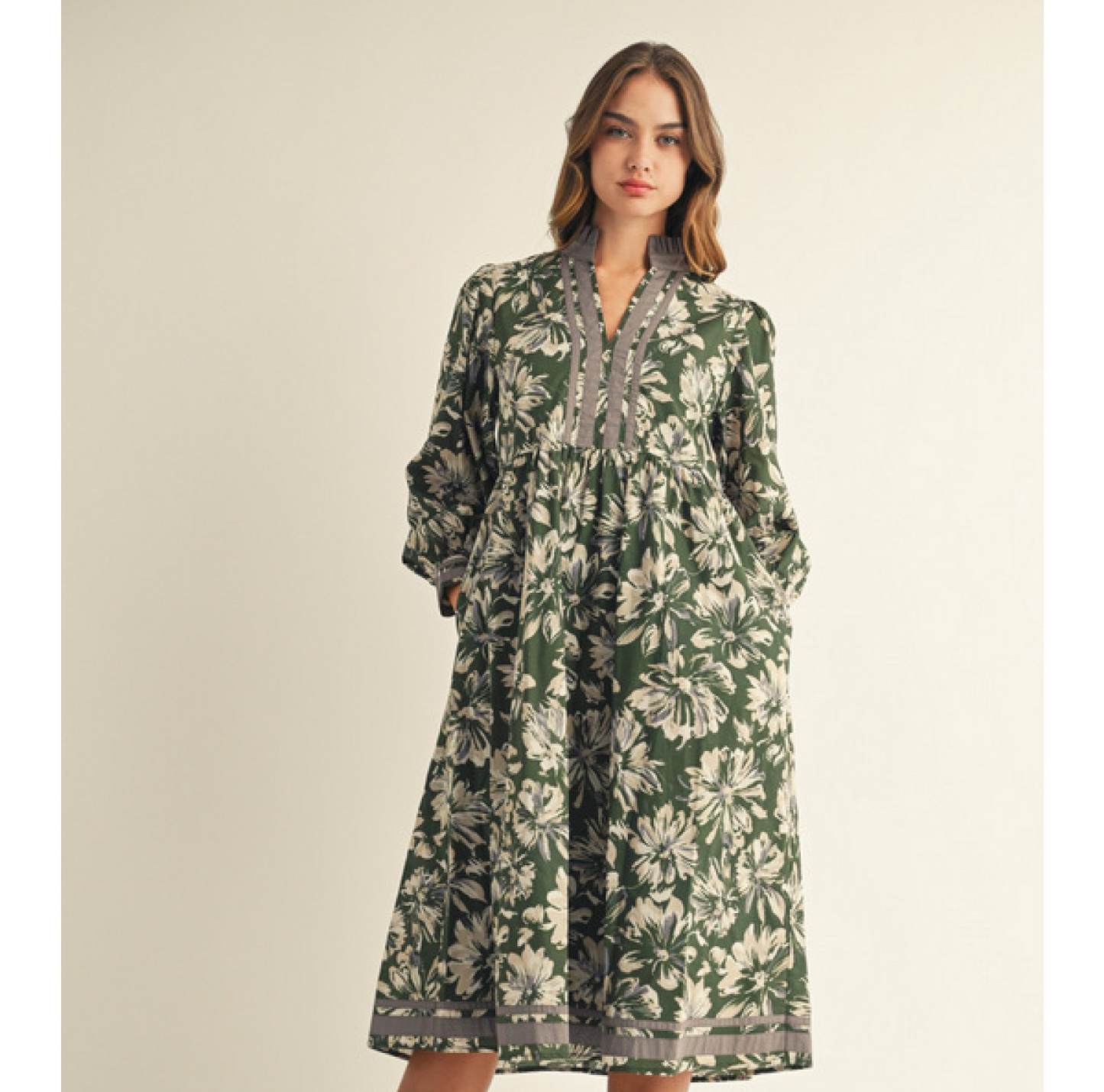 Jodifl Midi Dress with Floral Print and Caftan Detail