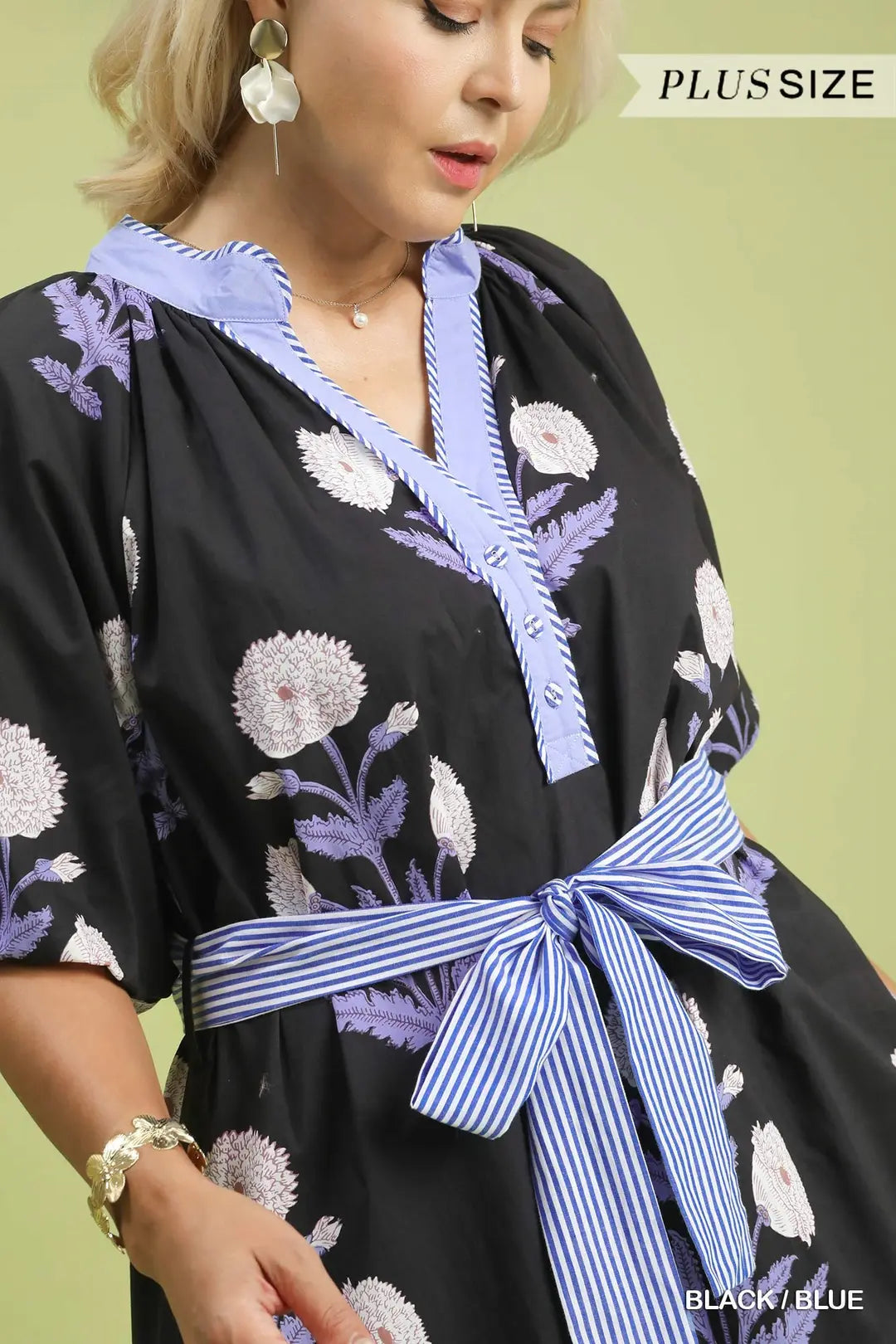 Umgee Stem Floral Print Tie Midi Dress