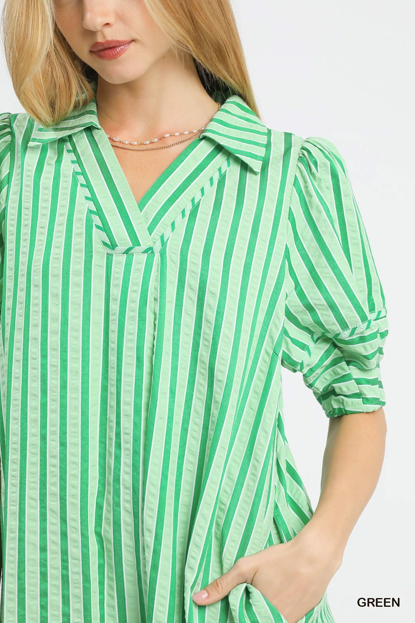 Umgee Striped Puff Sleeve Midi