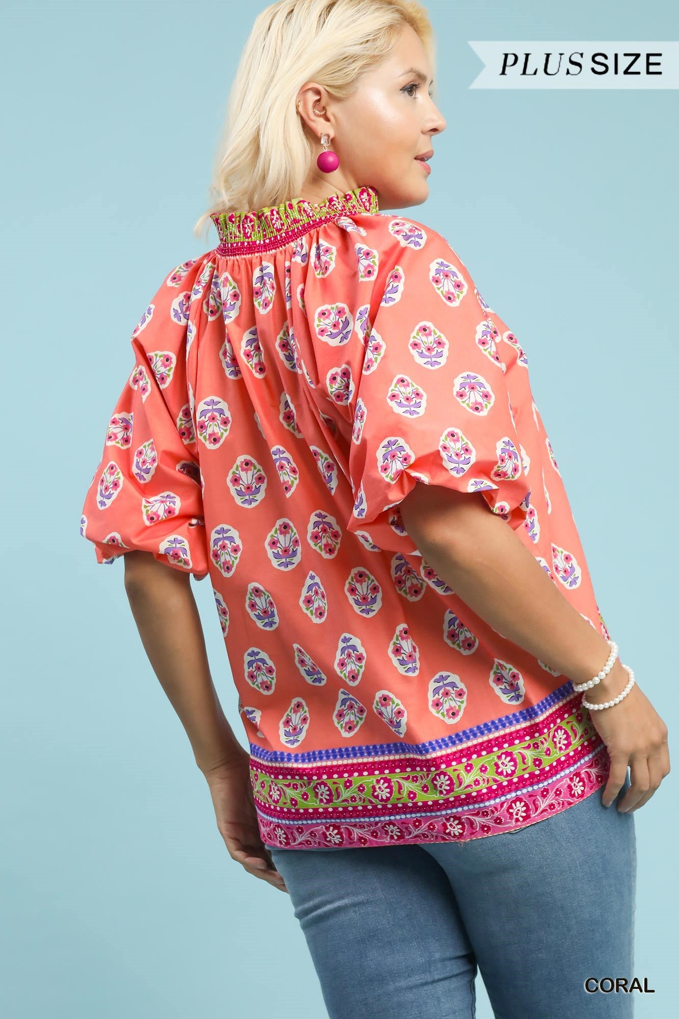 Umgee Boho Border Print Peasant Top