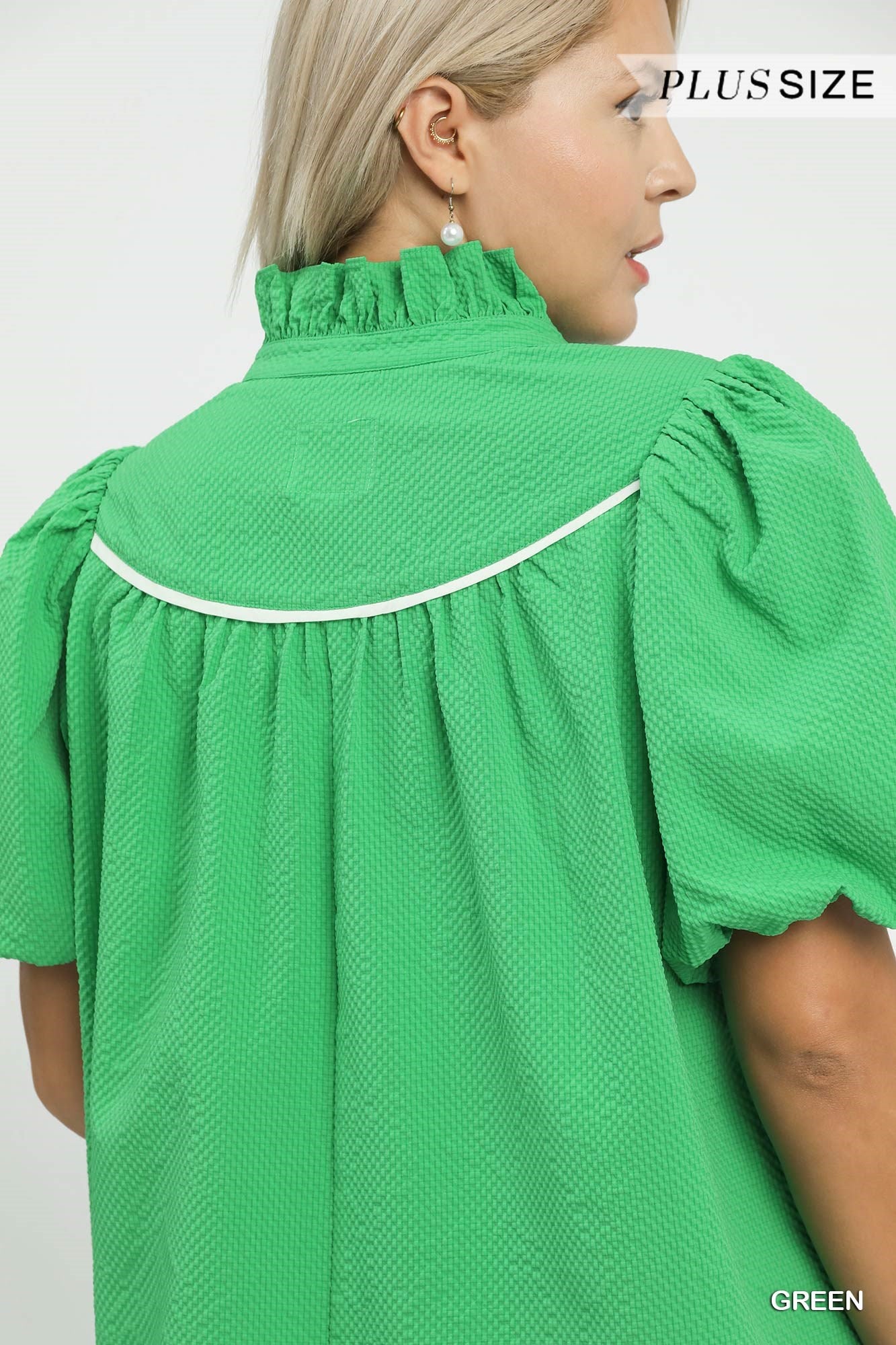 Umgee Plus Textured Puff Sleeve Top