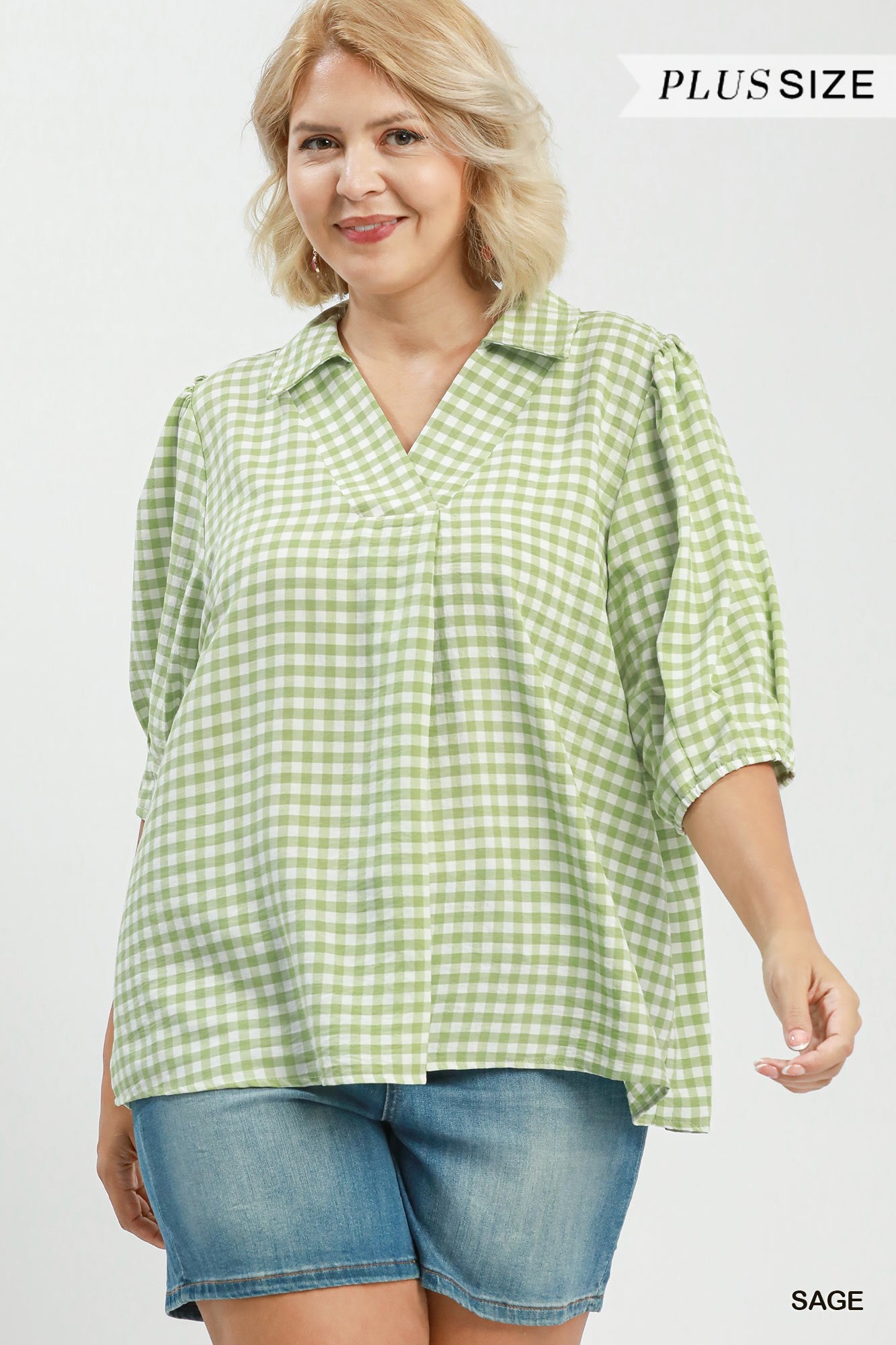 Umgee Plus Classic Gingham Blouse