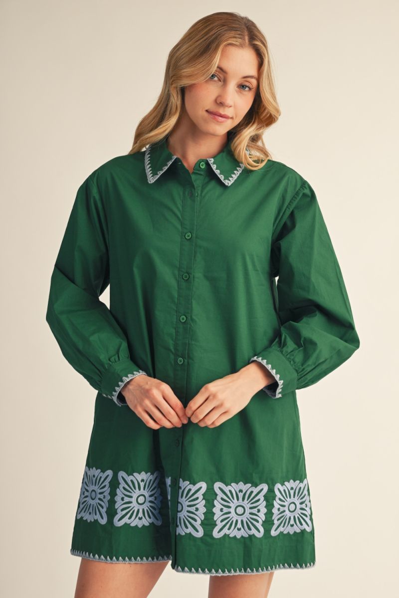 Jodifl LS Dress with Embroidery and Scallop Edges