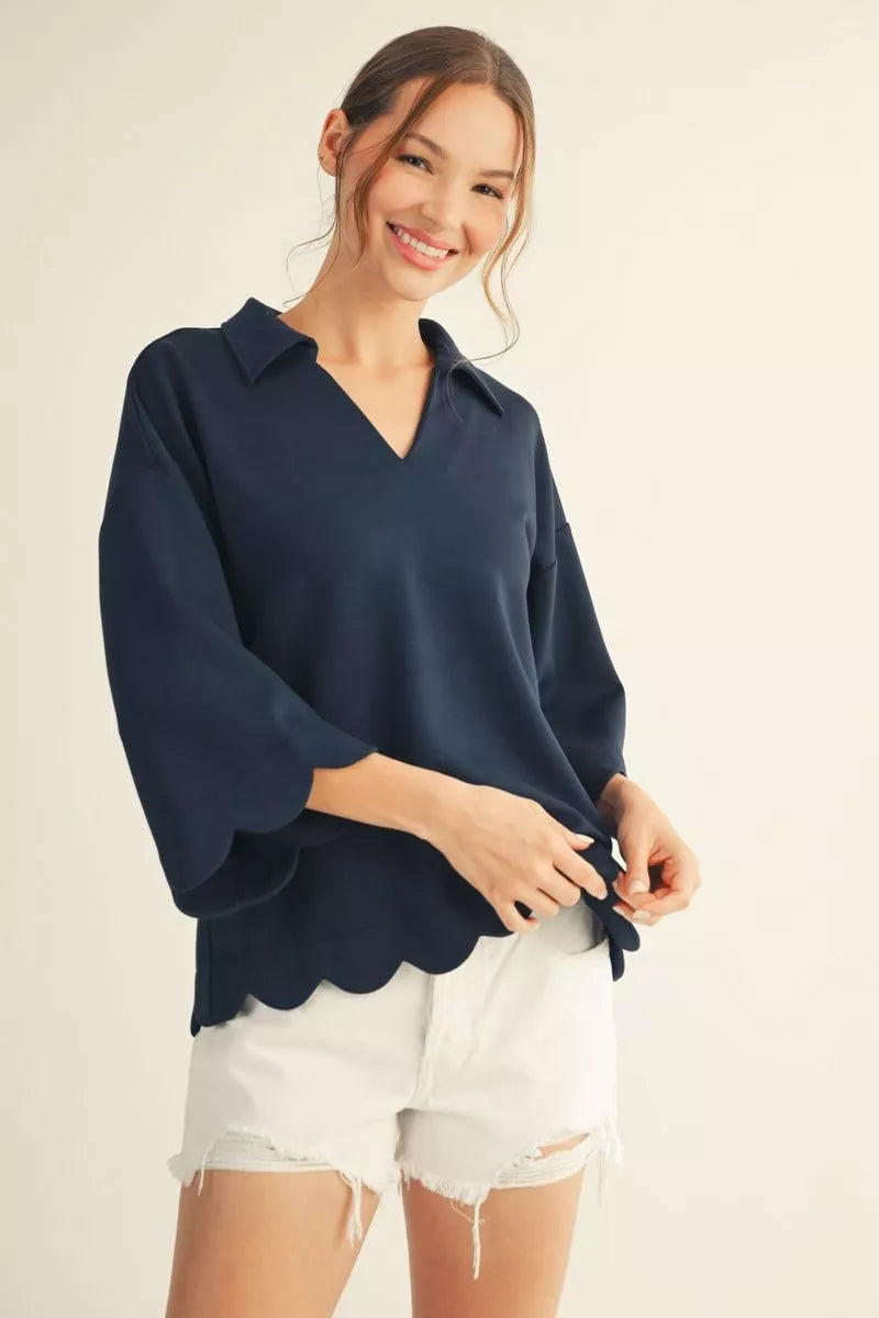 Jodifl Plus Scallop Collar Top