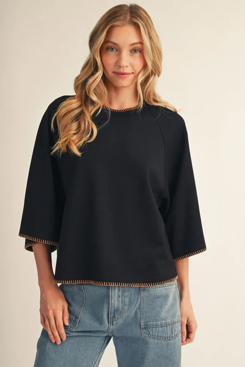 Jodifl Raglan Sleeve Top with Stitching