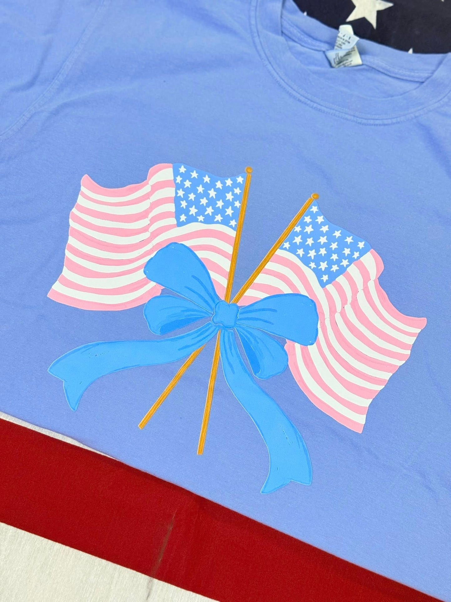 Flags with Bow - Comfort Color Blue