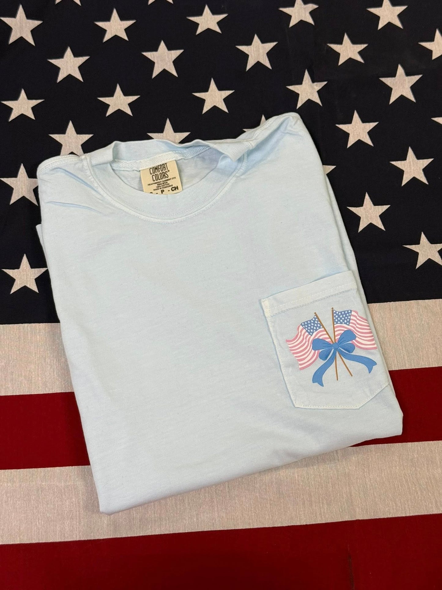 Flags with Bow - Comfort Color Pocket Tee