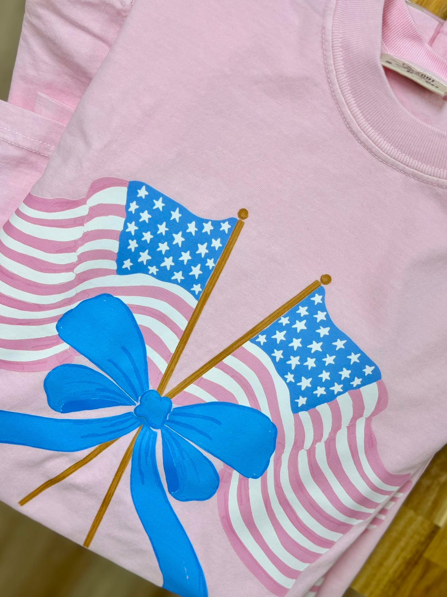 Flags with Bow - Comfort Color Pink