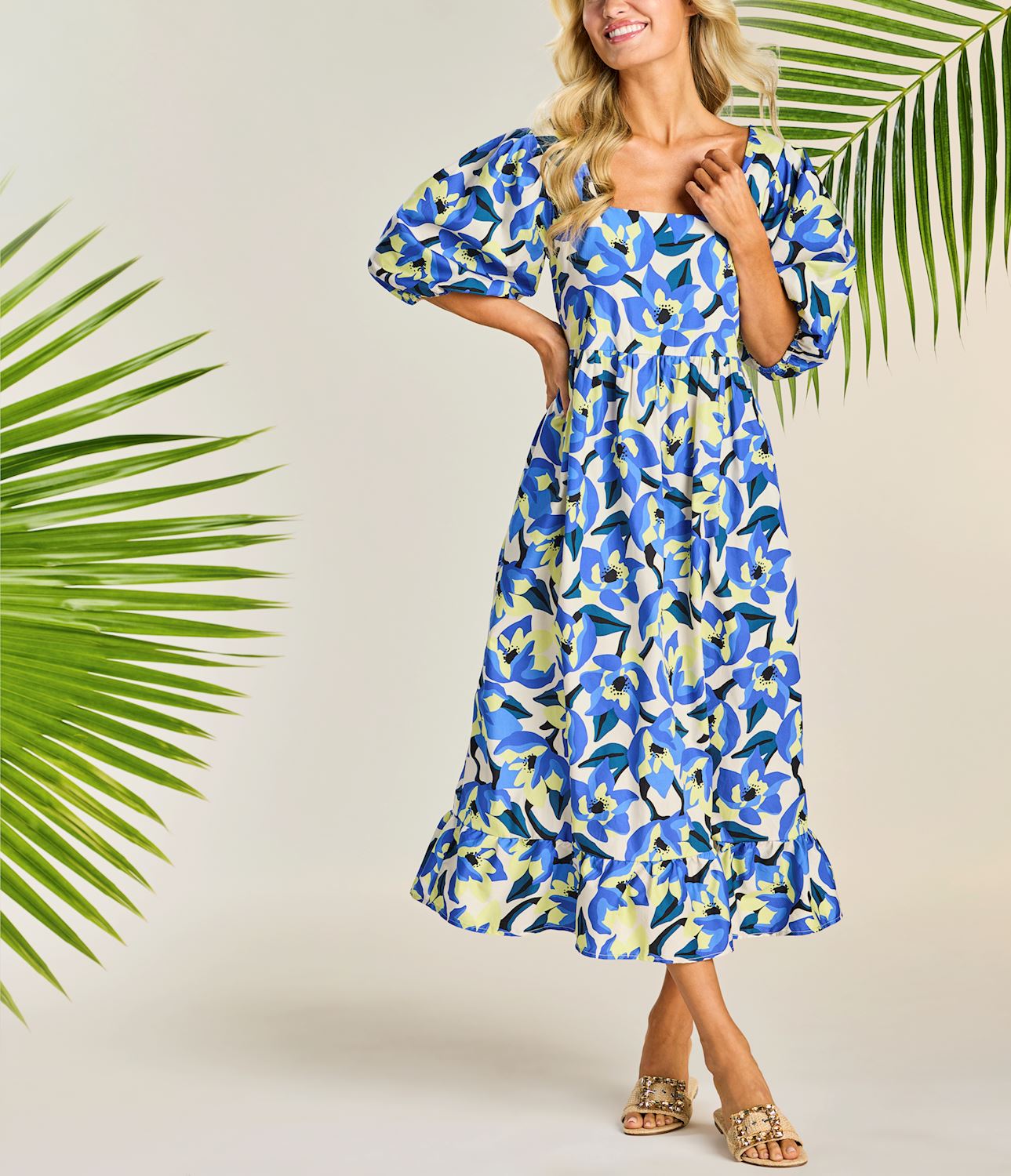 Mudpie Blue Floral Gentry Midi Dress