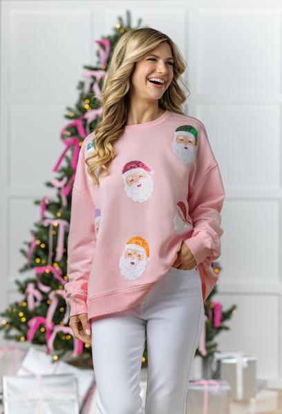 Mudpie Holiday Sparkle Sweatshirt - Colorful Santa