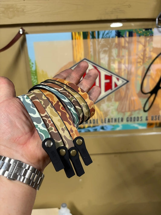 Golden Leather Camo Sunglass Strap