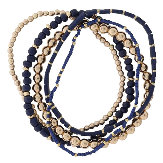 Jane Marie Set of 5 Navy/Gold Bracelets
