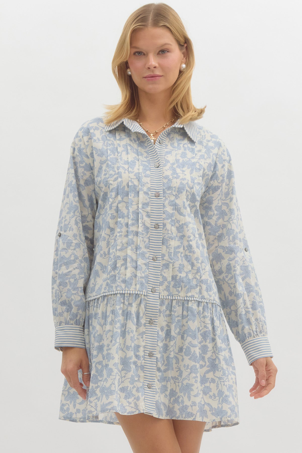 Entro Floral Print Collared Button Dress
