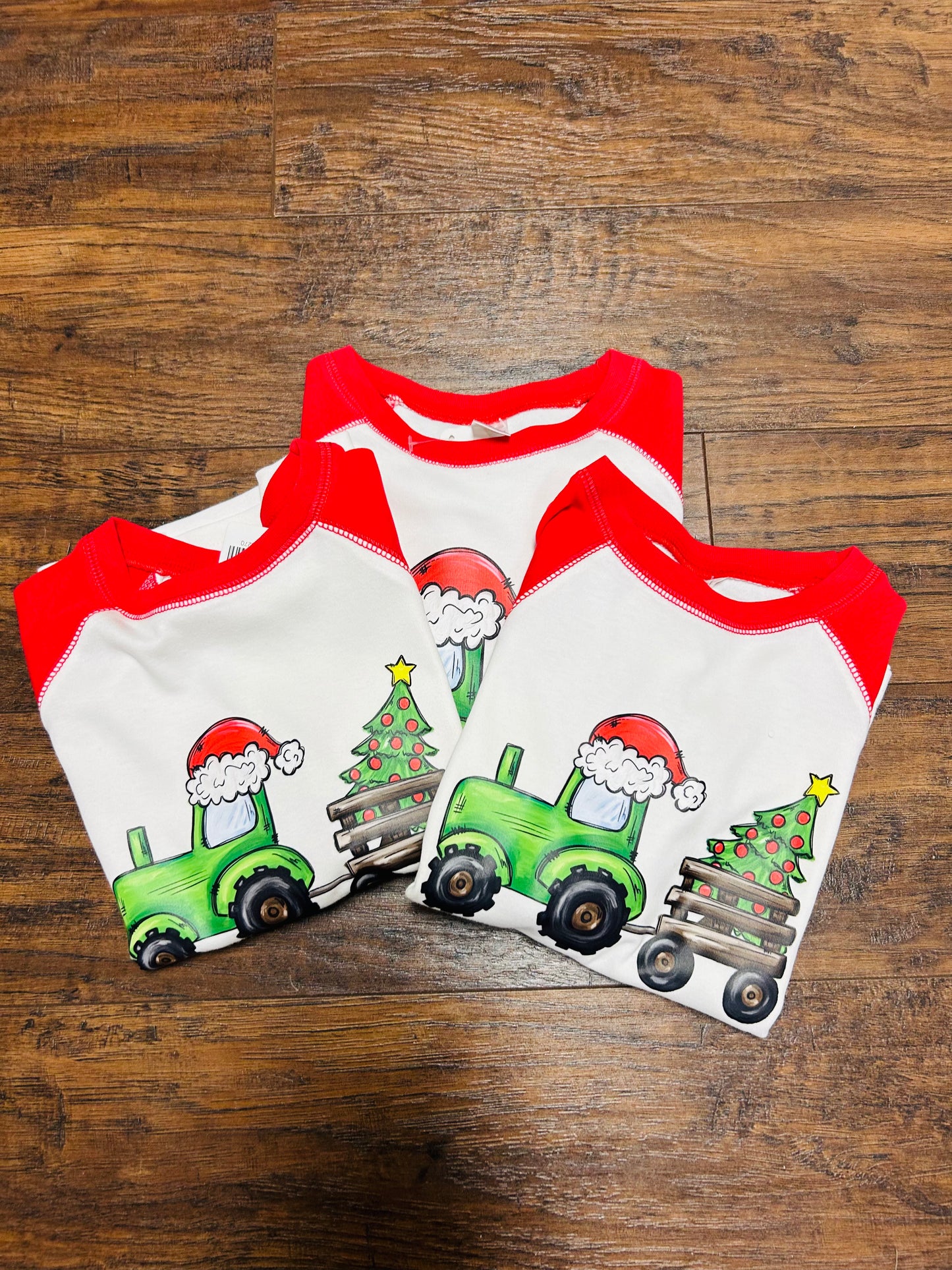 Sublimated Raglan Tee - Tractor Christmas Tree