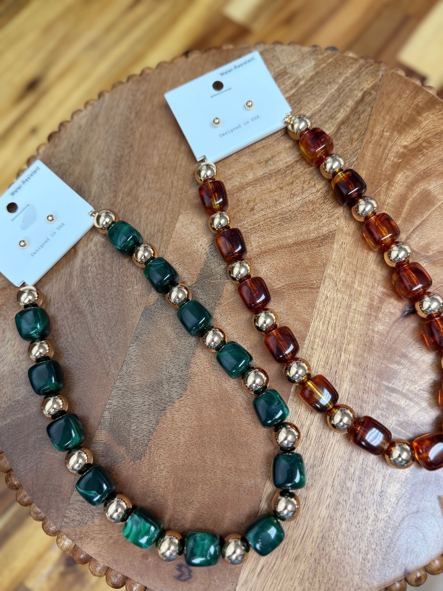 Square Bead + Gold Accent Necklaces