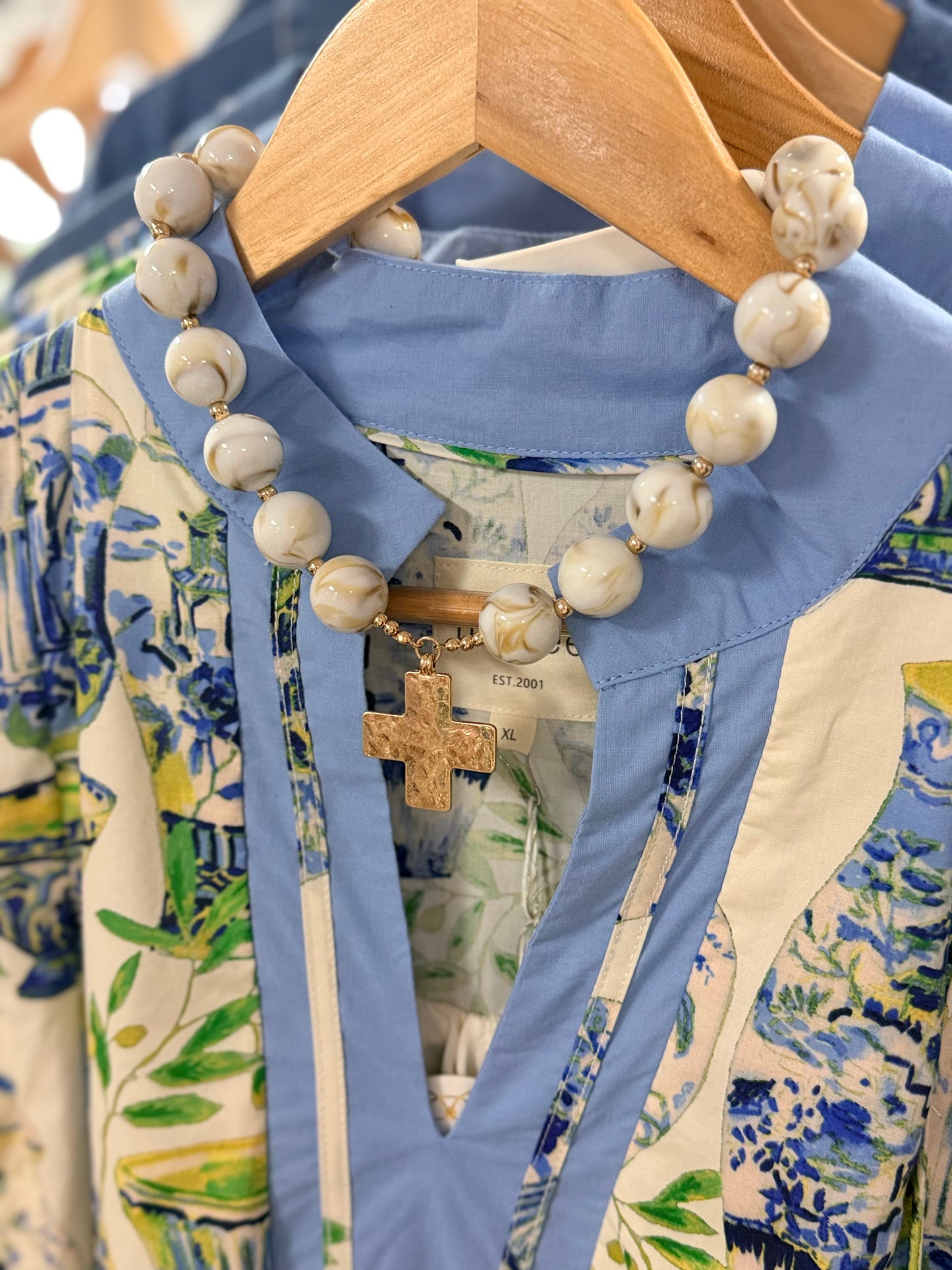 Magnetic Marble Beaded Cross Necklace