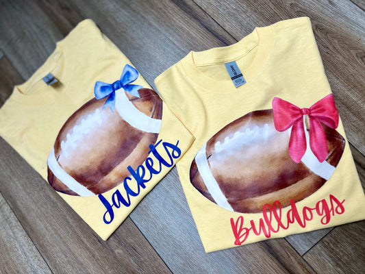 Full Front Watercolor Bow Football on Pale Yellow