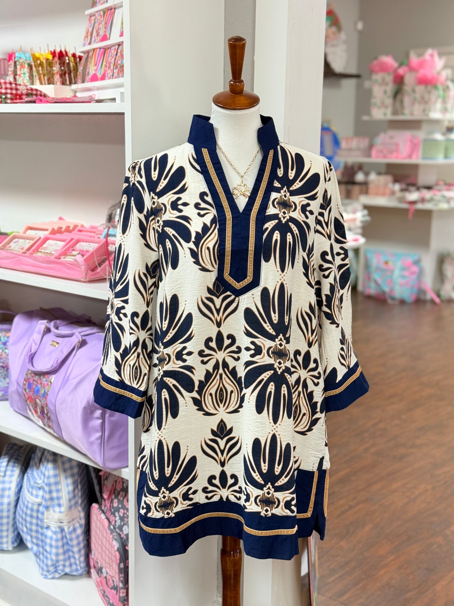 Umgee Damask Print Caftan Dress